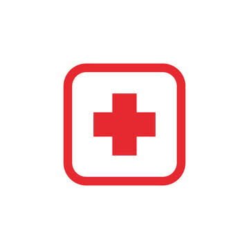 First Aid icon featuring a red medical cross, representing emergency medical assistance, life-saving care, and basic first aid treatment.