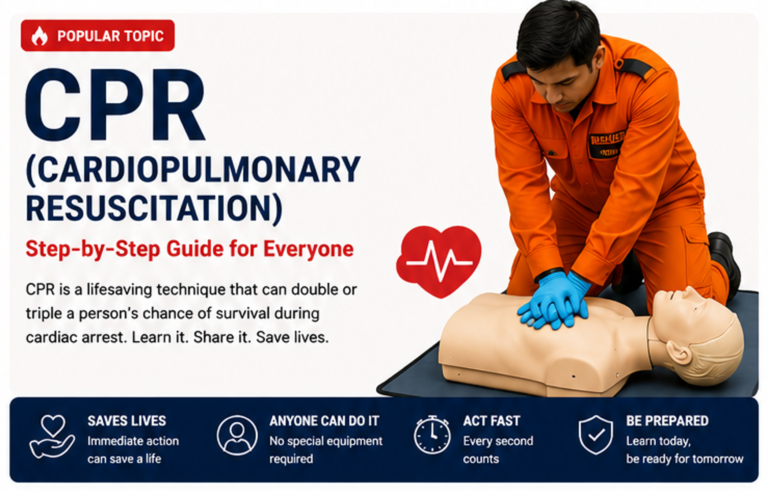 Rescuer performing CPR chest compressions on a training mannequin during cardiopulmonary resuscitation practice.